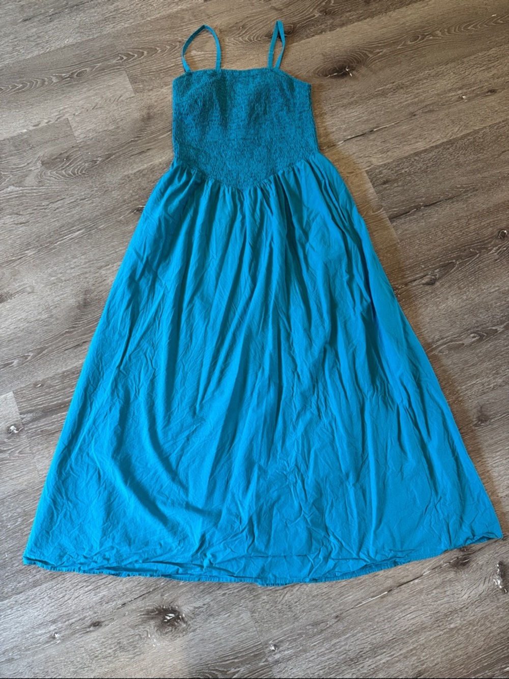 Women’s Teal Midi Dress with Smocked Bodice